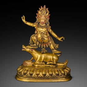 A Chinese Ming Dynasty Gilt Bronze Figure of Yamadi