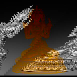 Chinese Qing Dynasty Gilt Bronze Seated Buddha: H. 31 cm. L. 27 cm. Weight. 5850 gram.