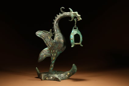 Chinese Warring States Period Gold and Silver Phoenix Lamp