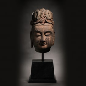 Chinese Northern Wei Dynasty Bluestone Painted Buddha Head