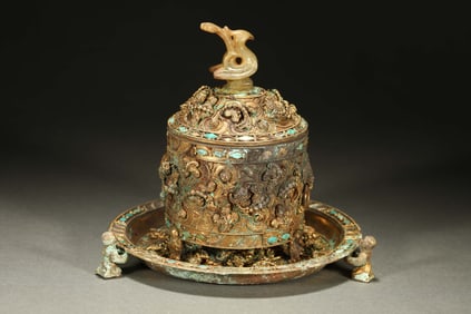 Chinese Han Dynasty Silver Gilded Lid Stove