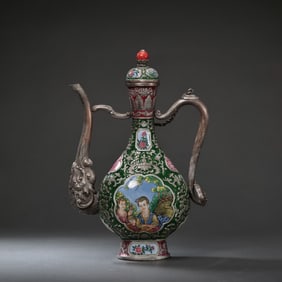 Chinese Qing Dynasty Qianlong period enameled silver kettle with Western figures