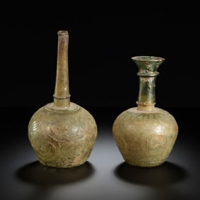 A group of Chinese Tang Dynasty colored glaze bottles