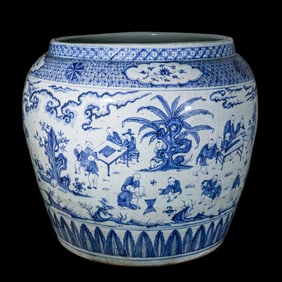 Chinese Ming Dynasty Blue and White Baby Playing Pattern Jar