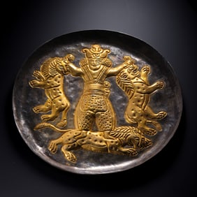 Ancient Persian gold and silver auspicious beast plate