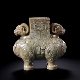 Chinese Han Dynasty Double Sheep Head Statue