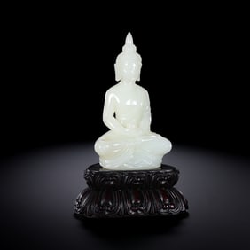 Chinese Qing Dynasty Hetian White Jade Seated Buddha