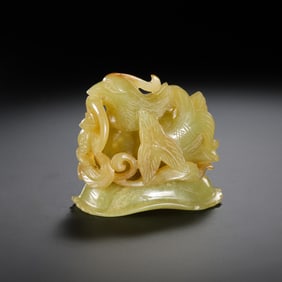 Chinese Liao Dynasty Hetian Yellow Jade Phoenix Hat Top