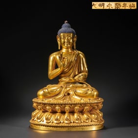 A Chinese gilt bronze statue of Sakyamuni Buddha from the Yongle period of the Ming Dynasty