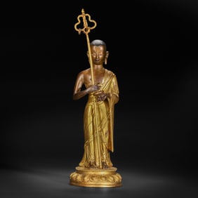 Chinese Ming Dynasty Gilt Bronze Standing Buddha