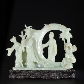 Chinese Qing Dynasty Hotan White Jade Carved Ornaments
