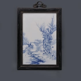 Blue and white porcelain panel painting by Wang Bu, a 20th century Chinese art master