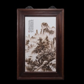 Chinese porcelain panel painting screen, 20th century