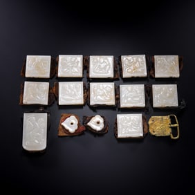 A set of Chinese Liao Dynasty Hetian jade belt plates