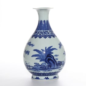 Chinese Qing Dynasty Qianlong period blue and white jade pot spring vase