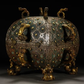 Chinese Warring States Period Gold and Silver Inlaid Square Ding