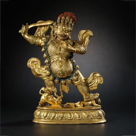 Chinese Ming Dynasty Gilded Bronze Statue of Heavenly King