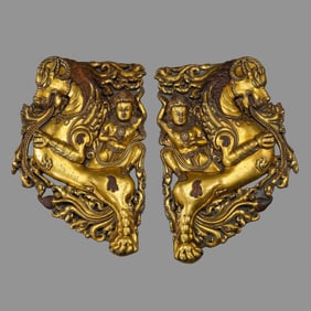 A pair of Chinese Ming Dynasty gilt-bronze Buddhist tablets