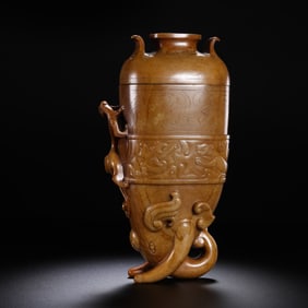 Chinese Han Dynasty Jade Vase with Dragon Pattern and Elephant Cover