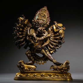 A Chinese Ming Dynasty Gilded Bronze Statue of Yamantaka