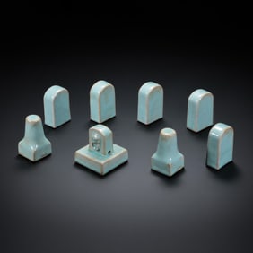 A set of Chinese Song Dynasty Ru kiln celadon seals
