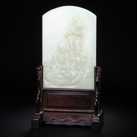 Chinese Qing Dynasty Hetian White Jade Screen