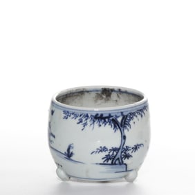 Chinese Qing Dynasty Blue and White Tripod Stove