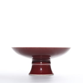 Chinese Qing Dynasty Qianlong period red glaze high-foot bean
