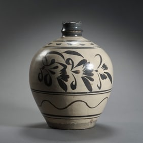 Chinese Northern Song Dynasty Cizhou kiln white ground black flower Dulu bottle