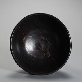 Chinese Southern Song Dynasty Jizhou kiln black glaze wood leaf bowl