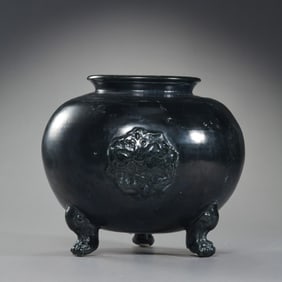 Black-glazed tripod furnace from Gongxian kiln, Tang Dynasty, China