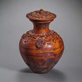 Chinese Han Dynasty Yellow Glaze Sticky Plastic Cover Bottle