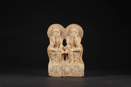Chinese Tang Dynasty white marble painted seated Buddha statue