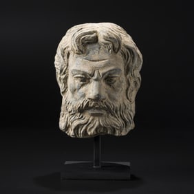 Hellenistic Greek Gandhara Art A Bearded Man Head Stone Sculpture [12 x 15.5cm, 4.1kg]