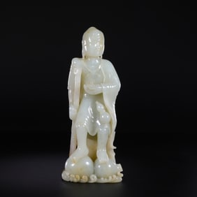 Chinese Qing Dynasty Hetian white jade standing figure