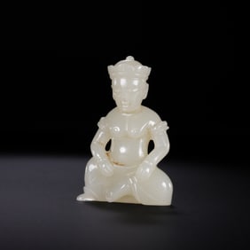 Chinese Qing Dynasty Hetian Jade Seated Buddha