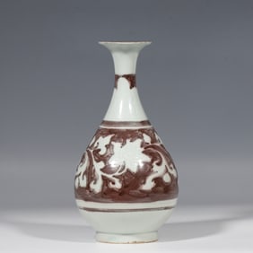 Chinese Yuan Dynasty Underglaze Red Flower Pattern Jade Huchun Vase