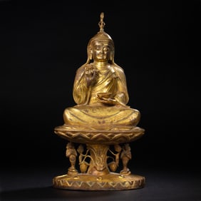Chinese Ming Dynasty gilt bronze statue of Guru Padmasambhava