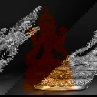 A Chinese Qing Dynasty gilt bronze statue of a seated Buddha: H. 22 cm. W. 15 cm. Weight. 1600 gram.