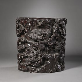 Chinese Qing Dynasty Agarwood Carved Brush Holder
