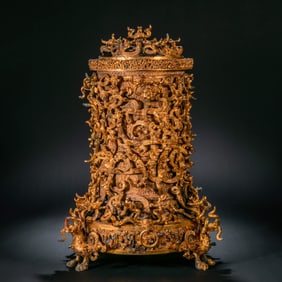 Chinese Han Dynasty gilt bronze tripod censer with a lid