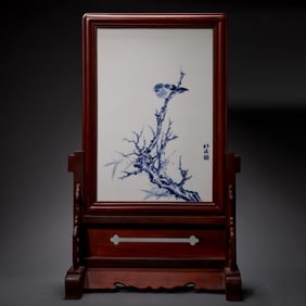 Blue and white porcelain panel painting by a master of Chinese art in the 20th century