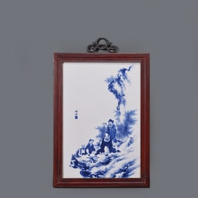 Blue and white porcelain panel painting by a master of Chinese art in the 20th century