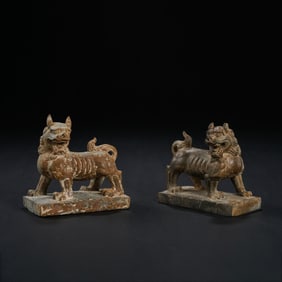 A pair of standing bluestone lions from the Tang Dynasty