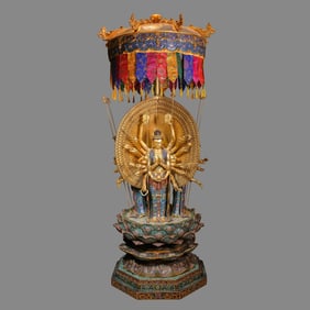 Chinese Enamel Standing Buddha Statue, Qianlong Period, Qing Dynasty