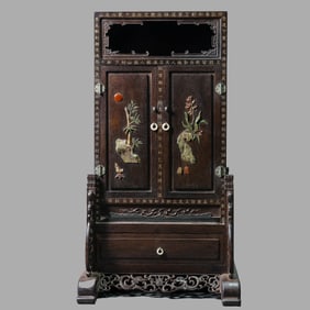 Chinese Qing Dynasty rosewood inlaid treasure cabinet