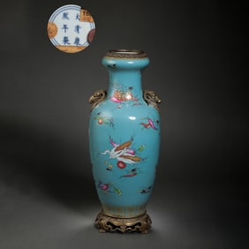 Chinese Qing Dynasty Kangxi period Famille rose vase with vegetable and fruit patterns and two goat