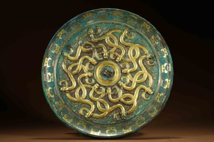China's Warring States Period inlaid gold and silver bronze mirror