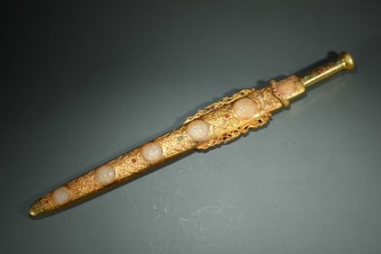 Chinese Han Dynasty Gilt Bronze Sword Inlaid with Jade