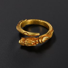 Chinese Qing Dynasty pure gold dragon pattern ring
